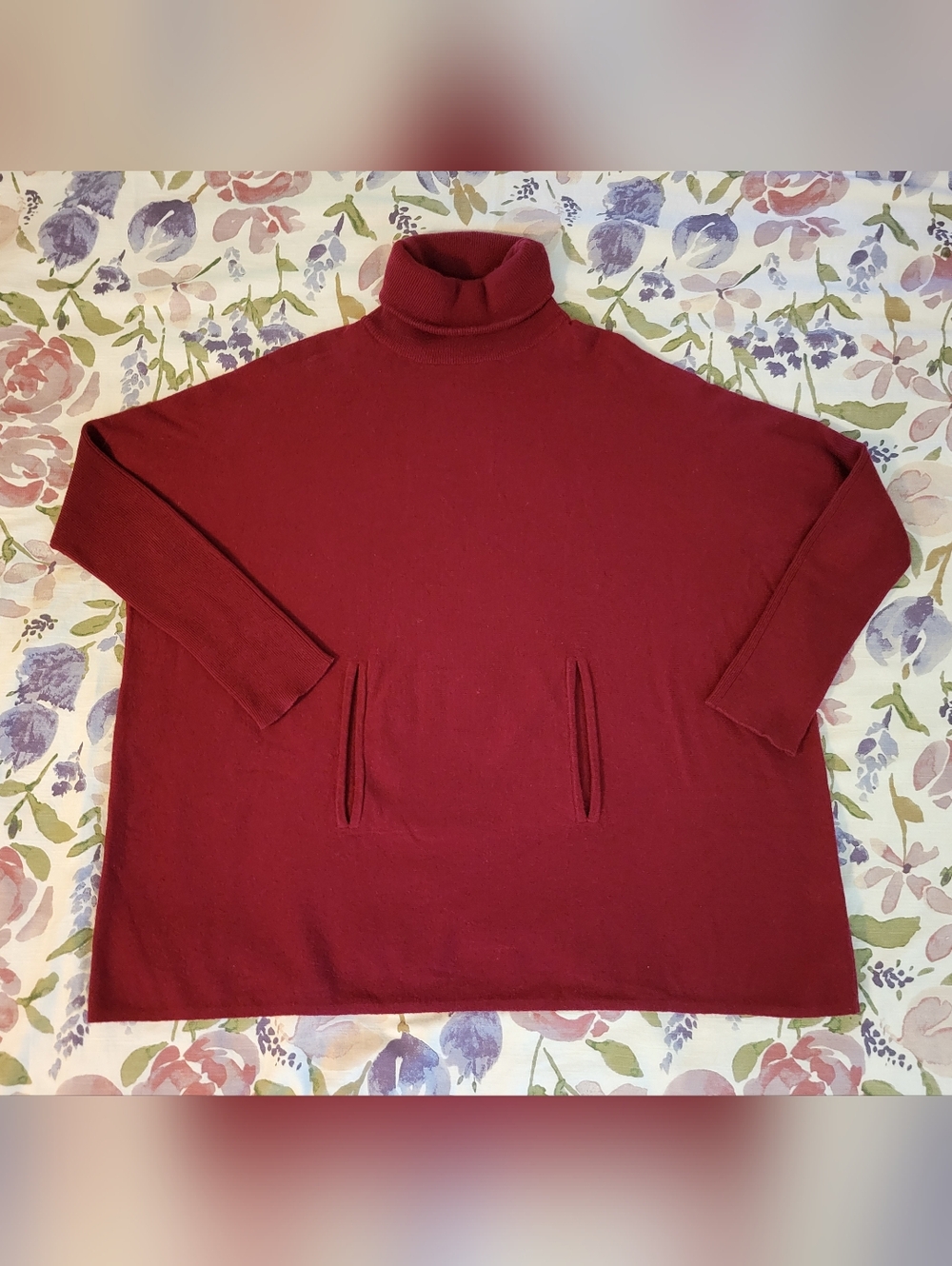 Garnet Hill Women's Red Wine Turtleneck Sweater Wool/Cashmere Pullover Size M